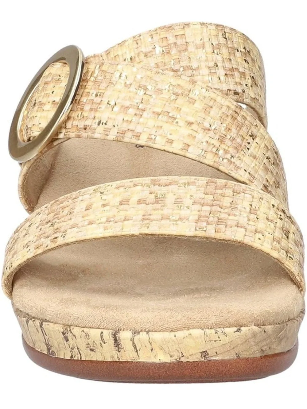 Easy Street Women's Tan Wedge Slide Sandal with Buckle
